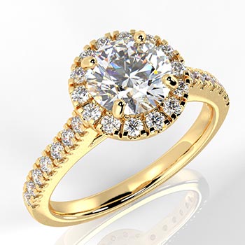 yellow gold engagement ring with halo diamond center