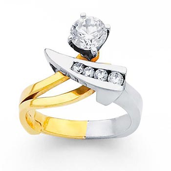 yellow and white gold engagement rings in a unqiue shape