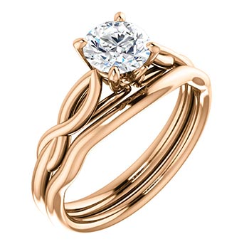 twist shaped rose gold enageement ring with large center diamond